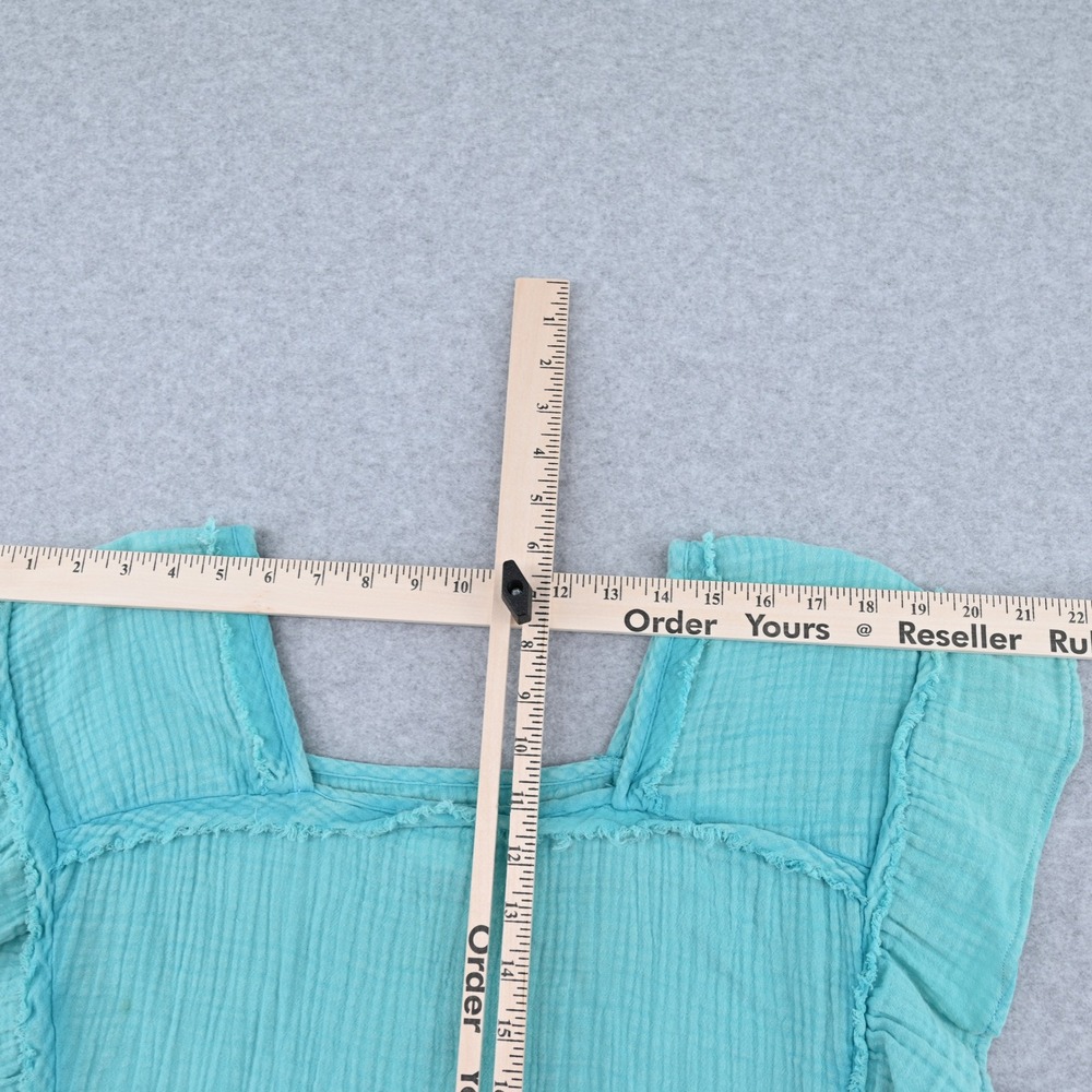 100% Cotton NWT C&C California Turquoise Gauze Boho Ruffle Peplum Blouse SZ M - Picture 7 of 11